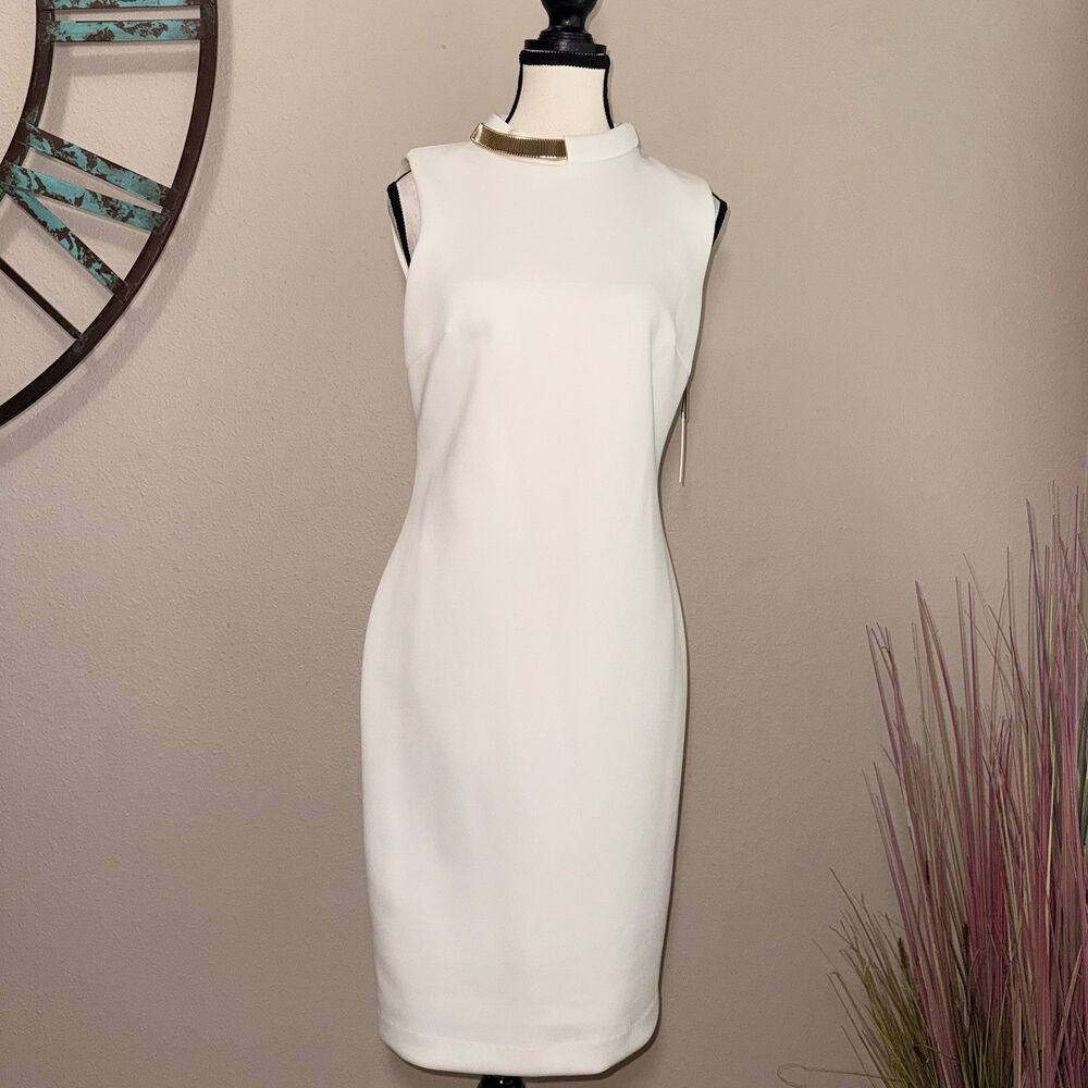 Calvin Klein Dress Size 6 NWT Ivory Sleveless Lined Sheath
